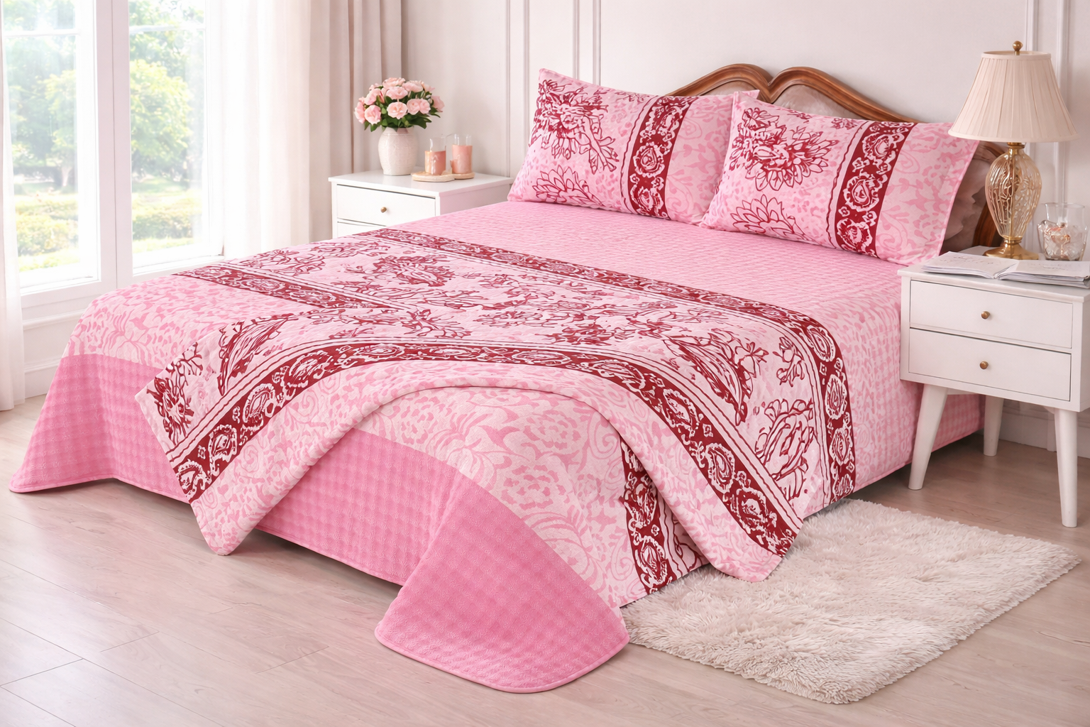 Flannel China Comforter 4pc - Pink