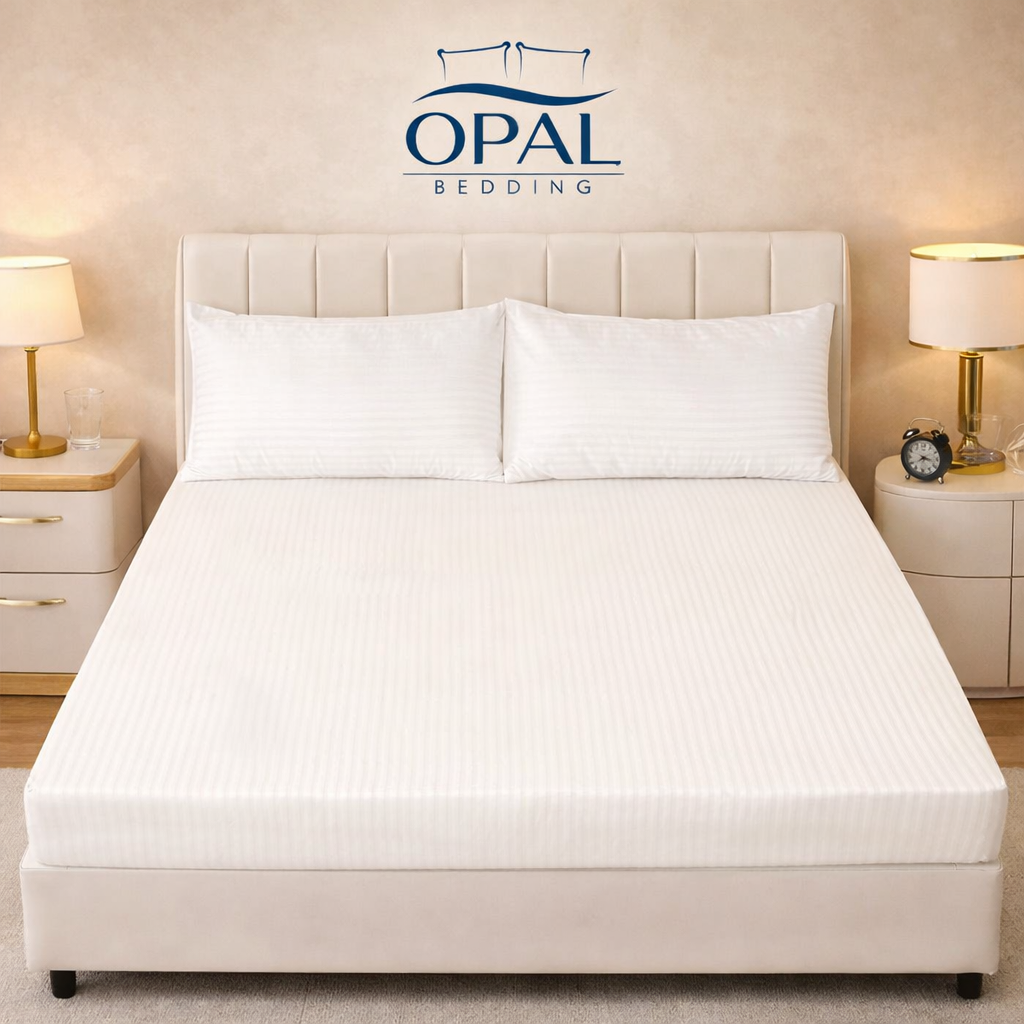 White Stripe Satin Cotton Fitted Bedsheet - King Size