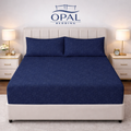Navy Floral Satin Cotton Fitted Bedsheet - King Size