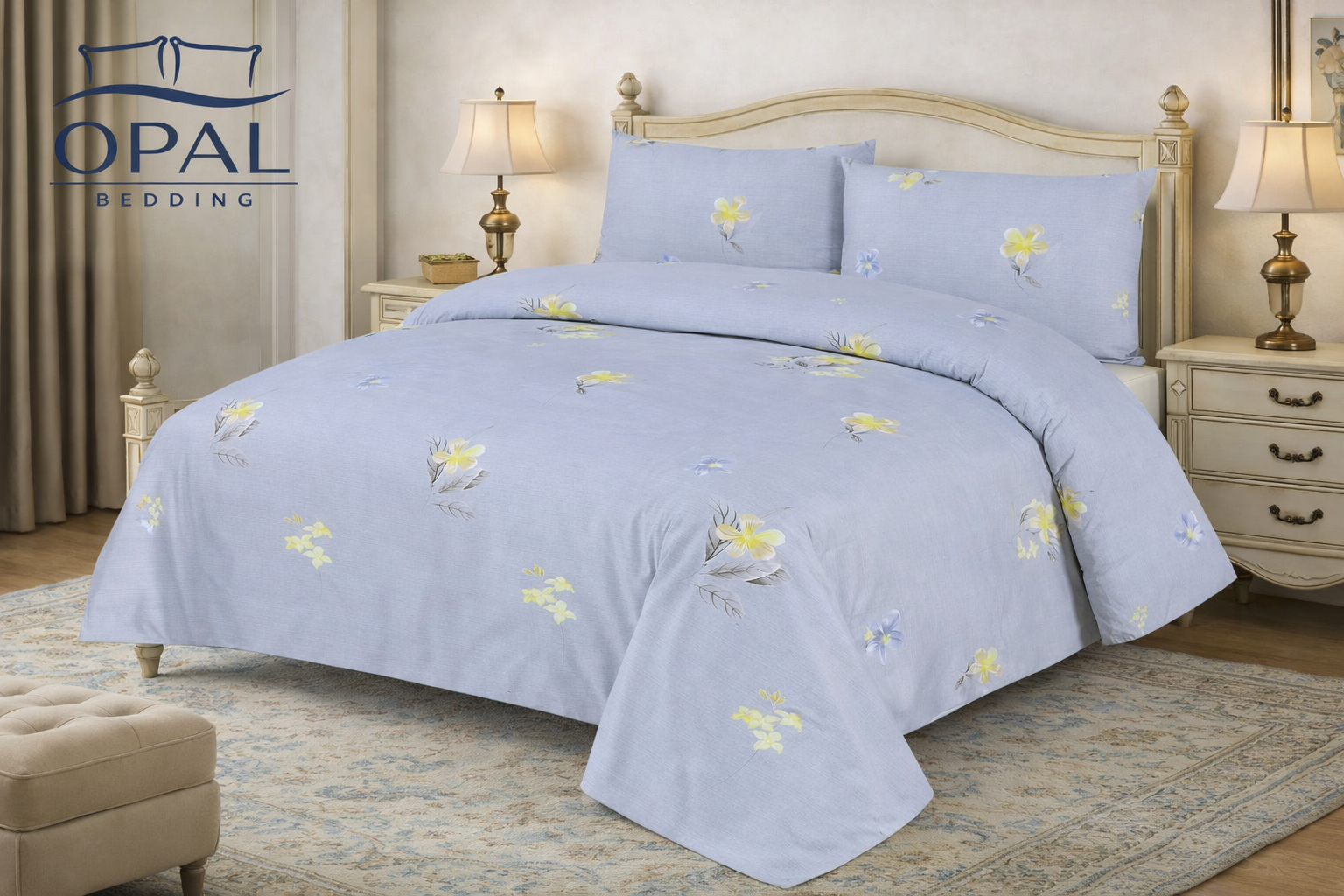 Micro Cotton 4-Piece Comforter Set - Powder Blue Floral