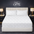 White Floral Satin Cotton Fitted Bedsheet - King Size