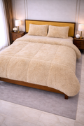 Premium Shaggy Fur 4-Piece Bed Set - Beige