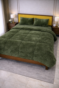 Premium Shaggy Fur 4-Piece Bed Set - Olive